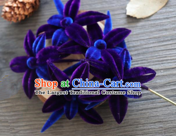 Chinese Handmade Purple Velvet Flowers Hairpins Ancient Palace Hair Accessories Headwear for Women