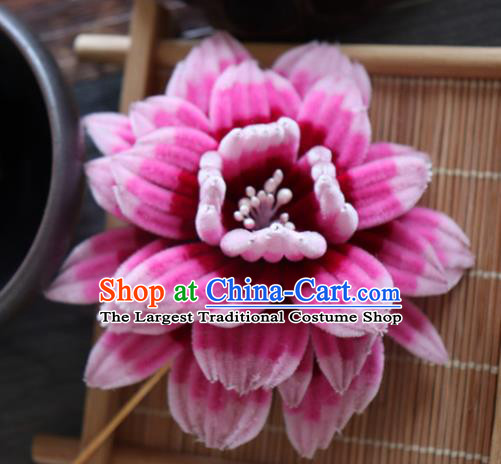 Chinese Handmade Rosy Velvet Peony Hairpins Ancient Palace Queen Hair Accessories Headwear for Women