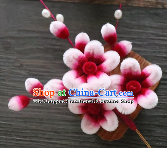 Chinese Handmade Velvet Plum Blossom Hairpins Ancient Palace Queen Hair Accessories Headwear for Women