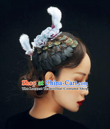 Chinese Handmade Velvet Feather Hairpins Ancient Palace Queen Hair Accessories Headwear for Women