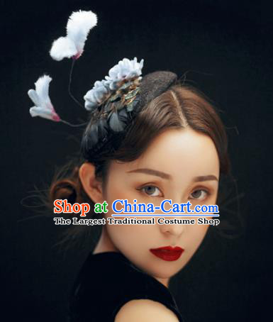 Chinese Handmade Velvet Feather Hairpins Ancient Palace Queen Hair Accessories Headwear for Women