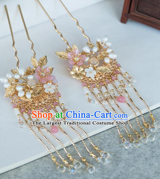 Chinese Handmade Golden Leaf Tassel Hairpins Ancient Princess Hair Accessories Headwear for Women