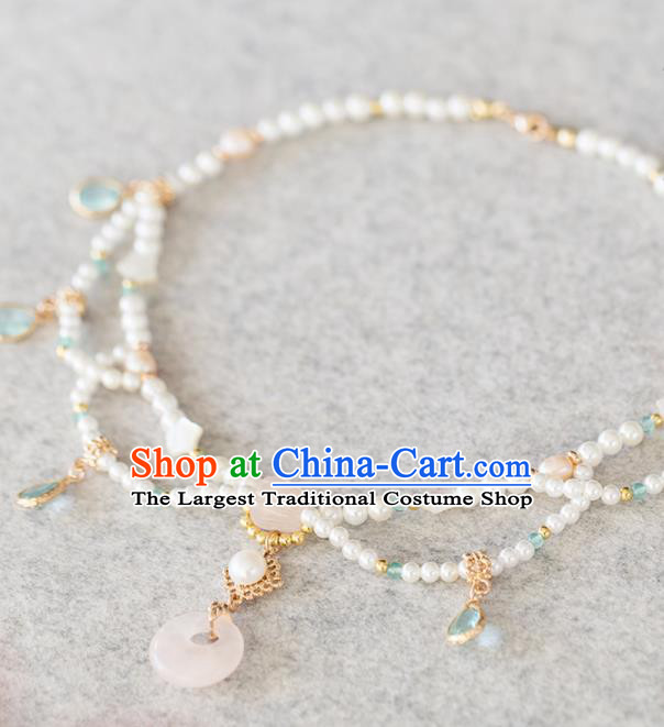 Handmade Chinese Classical Jade Necklace Ancient Palace Hanfu Pearls Necklet Accessories for Women