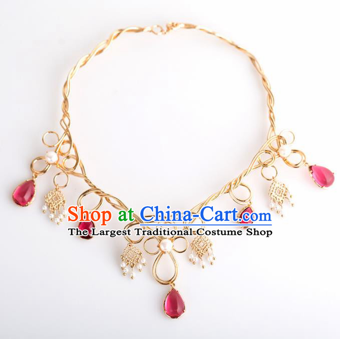 Handmade Chinese Classical Golden Necklace Ancient Palace Hanfu Necklet Accessories for Women