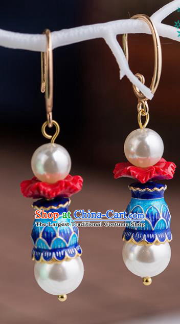Handmade Chinese Classical Blueing Earrings Ancient Palace Ear Accessories for Women