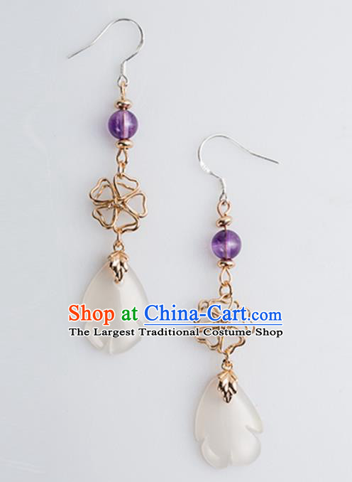 Handmade Chinese Classical Hanfu Jade Earrings Ancient Palace Ear Accessories for Women