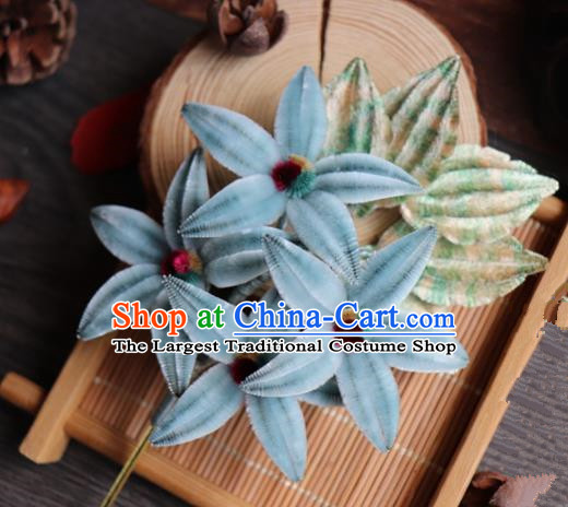 Chinese Handmade Wedding Blue Velvet Hairpins Ancient Palace Queen Hair Accessories Headwear for Women