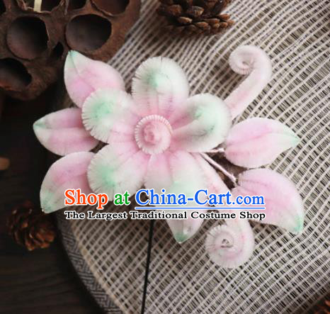 Chinese Handmade Wedding Pink Velvet Flowers Hairpins Ancient Palace Queen Hair Accessories Headwear for Women