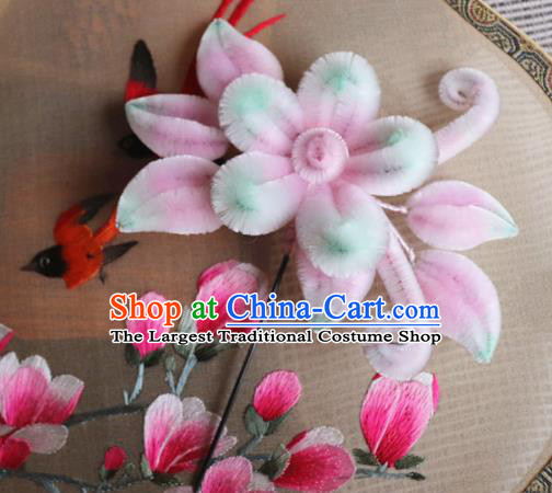 Chinese Handmade Wedding Pink Velvet Flowers Hairpins Ancient Palace Queen Hair Accessories Headwear for Women