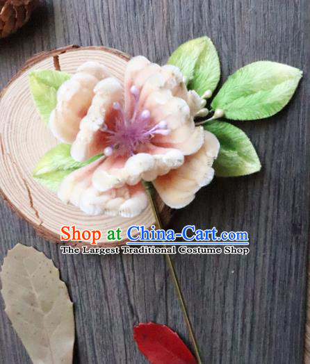 Chinese Handmade Wedding Pink Velvet Begonia Hairpins Ancient Palace Queen Hair Accessories Headwear for Women