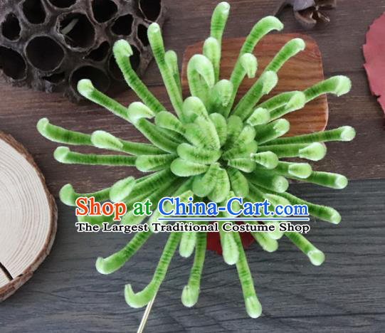 Chinese Handmade Green Velvet Chrysanthemum Hairpins Ancient Palace Queen Hair Accessories Headwear for Women