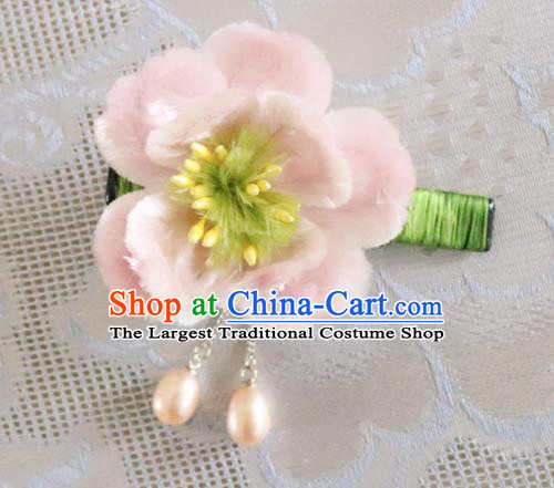 Chinese Handmade Pink Velvet Flowers Hair Claw Ancient Palace Queen Hair Accessories Headwear for Women