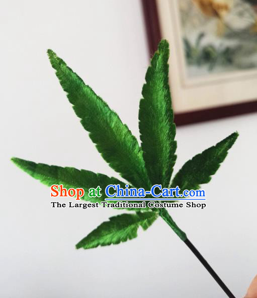 Chinese Handmade Green Velvet Maple Leaf Hairpins Ancient Palace Queen Hair Accessories Headwear for Women