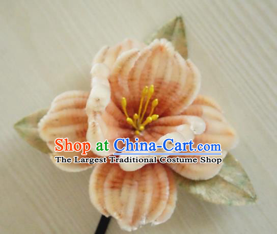 Chinese Handmade Pink Velvet Flowers Hairpins Ancient Palace Queen Hair Accessories Headwear for Women