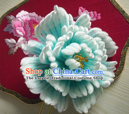 Chinese Handmade Green Velvet Peony Hairpins Ancient Palace Queen Hair Accessories Headwear for Women