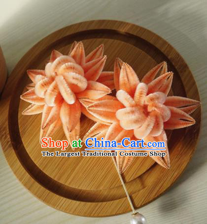 Chinese Handmade Palace Pink Velvet Chrysanthemum Hairpins Ancient Queen Hair Accessories Headwear for Women