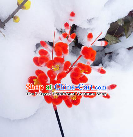 Chinese Handmade Palace Red Plum Blossom Velvet Hairpins Ancient Queen Hair Accessories Headwear for Women