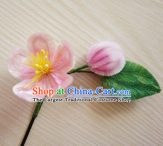 Chinese Handmade Palace Pink Plum Blossom Velvet Hairpins Ancient Queen Hair Accessories Headwear for Women