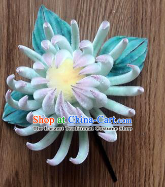 Chinese Handmade Palace Blue Chrysanthemum Velvet Hairpins Ancient Queen Hair Accessories Headwear for Women