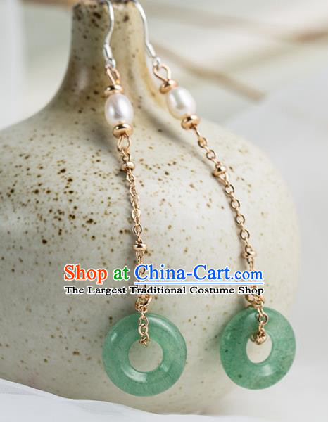 Handmade Chinese Classical Hanfu Jade Ring Earrings Ancient Palace Ear Accessories for Women
