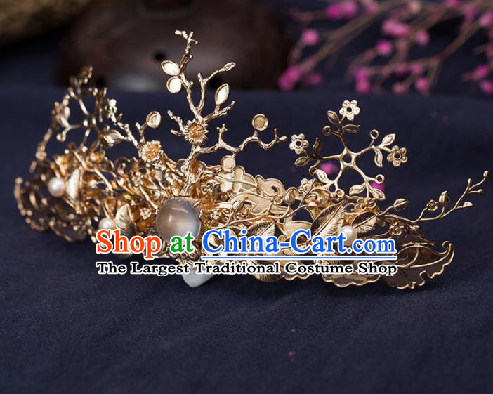 Chinese Handmade Hanfu Golden Hair Crown Hairpins Ancient Princess Hair Accessories Headwear for Women