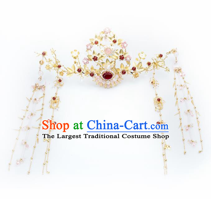 Chinese Handmade Hanfu Agate Phoenix Coronet Hairpins Ancient Princess Hair Accessories Headwear for Women