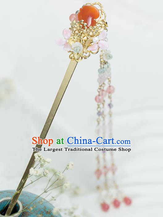 Chinese Handmade Hanfu Agate Tassel Hairpins Ancient Princess Hair Accessories Headwear for Women