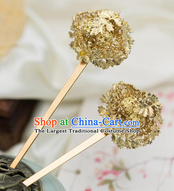 Chinese Handmade Hanfu Hair Clips Golden Leaf Hairpins Ancient Princess Hair Accessories Headwear for Women