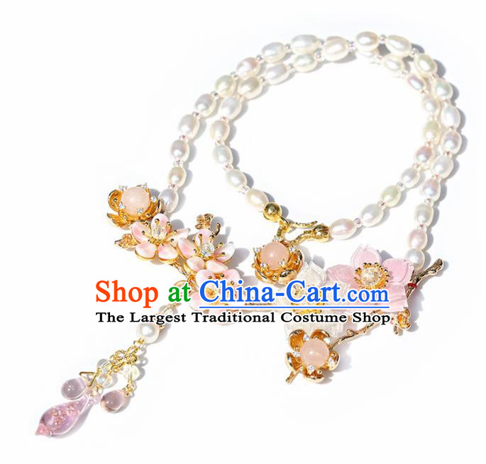 Handmade Chinese Classical Pearls Necklet Ancient Palace Hanfu Necklace Accessories for Women