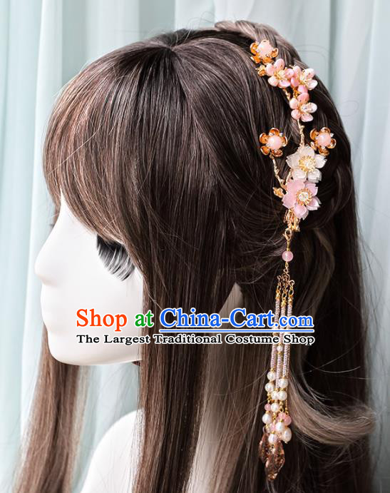 Chinese Handmade Hanfu Pink Flowers Hair Claw Hairpins Ancient Princess Hair Accessories Headwear for Women