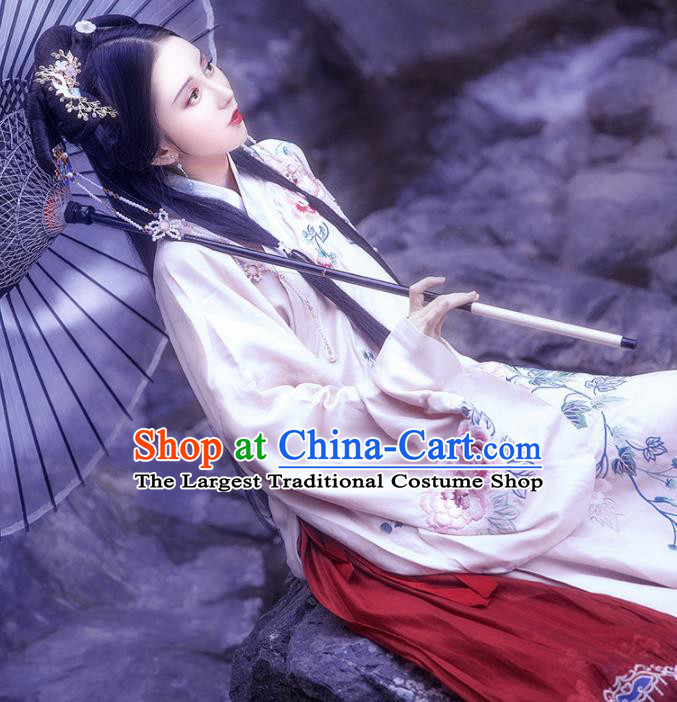 Traditional Chinese Ming Dynasty Court Historical Costume Ancient Palace Princess Embroidered Hanfu Dress for Women