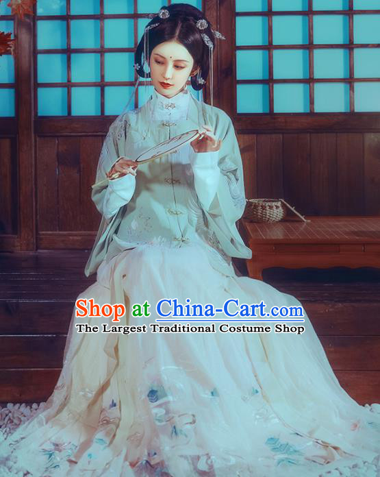 Traditional Chinese Ming Dynasty Young Lady Historical Costume Ancient Court Princess Embroidered Hanfu Dress for Women