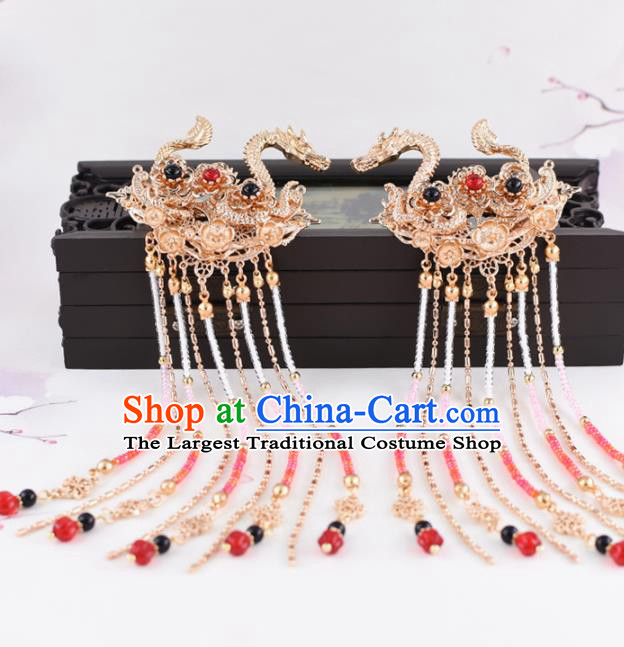 Chinese Handmade Palace Golden Dragons Hair Claw Hairpins Ancient Princess Hanfu Hair Accessories Headwear for Women