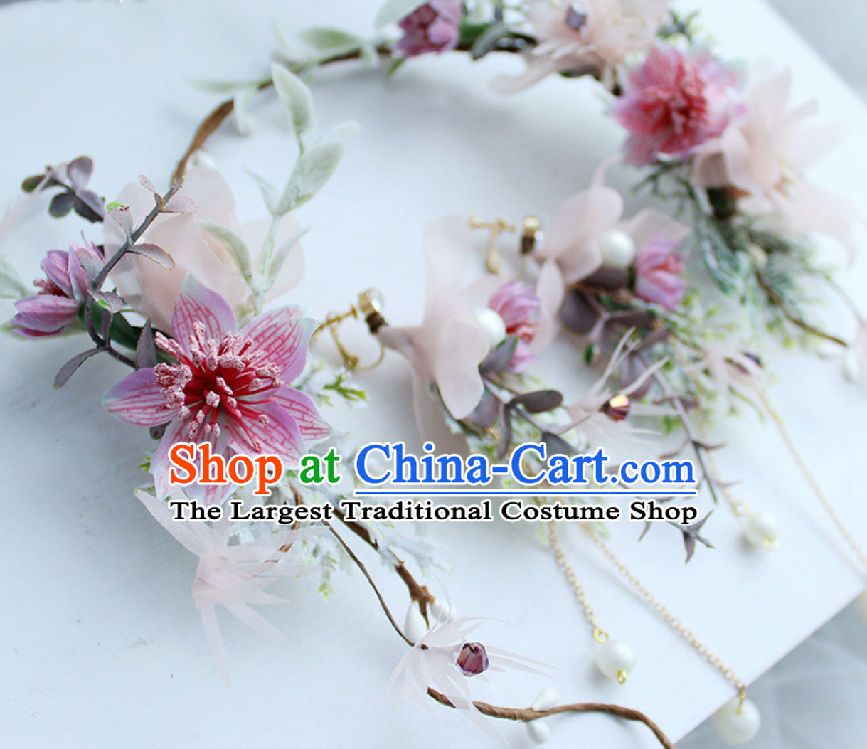 Romantic Princess Handmade Flower Crown and Earrings Set