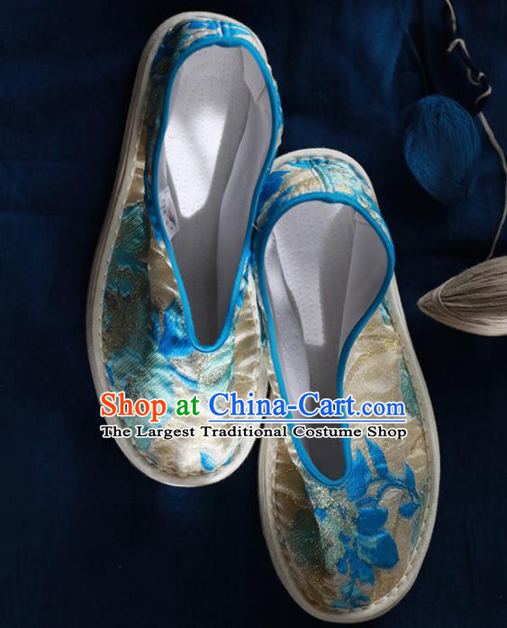 Chinese Handmade Beige Shoes Traditional National Shoes Ancient Princess Embroidered Hanfu Shoes for Women