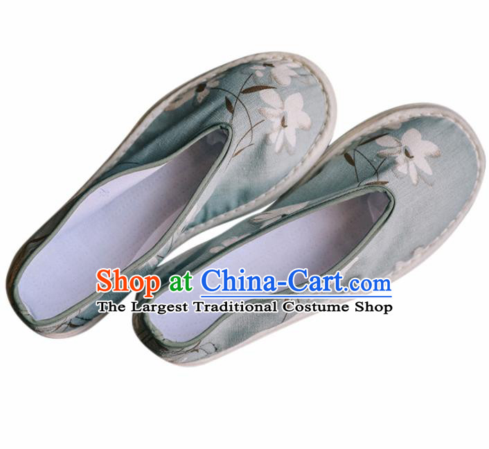 Chinese Handmade Blue Cloth Shoes Traditional National Shoes Ancient Hanfu Shoes for Women