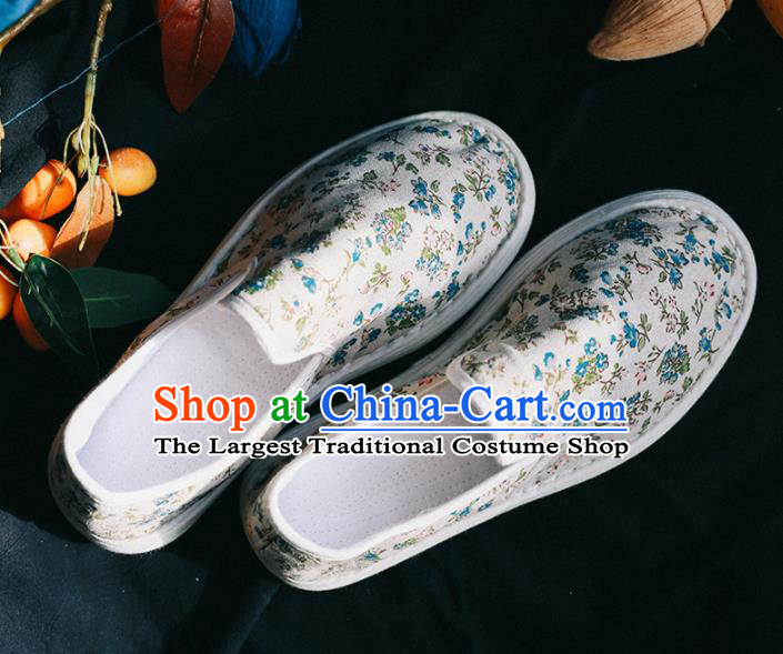 Chinese Handmade Printing White Cloth Shoes Traditional National Shoes Ancient Hanfu Shoes for Women