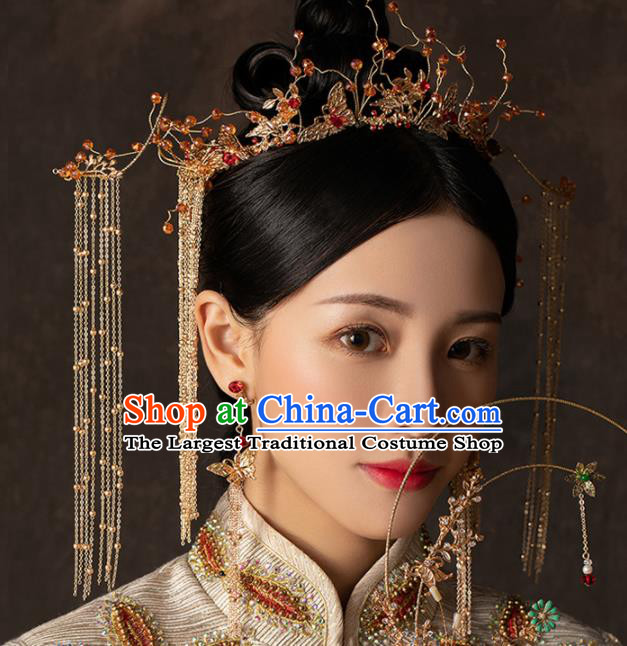 Chinese Handmade Palace Tassel Phoenix Coronet Hairpins Ancient Princess Hanfu Hair Accessories Headwear for Women