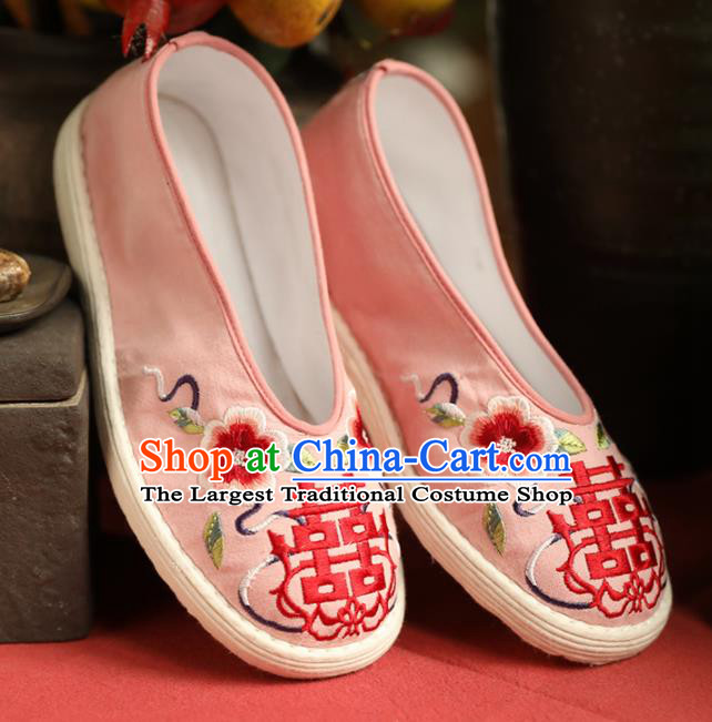Chinese Handmade Wedding Pink Cloth Shoes Traditional National Shoes Ancient Princess Embroidered Hanfu Shoes for Women
