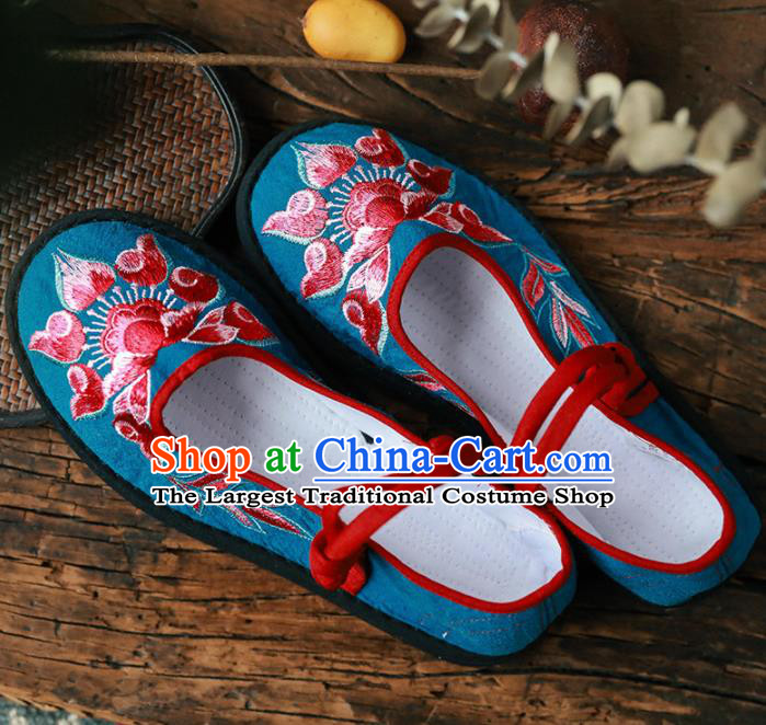 Chinese Handmade Embroidered Blue Cloth Shoes Traditional National Shoes Ancient Princess Hanfu Shoes for Women