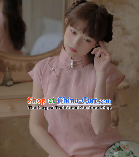 Chinese Classical National Pink Cheongsam Traditional Tang Suit Qipao Dress for Women