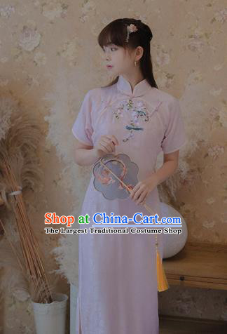 Chinese Classical National Pink Silk Cheongsam Traditional Tang Suit Qipao Dress for Women