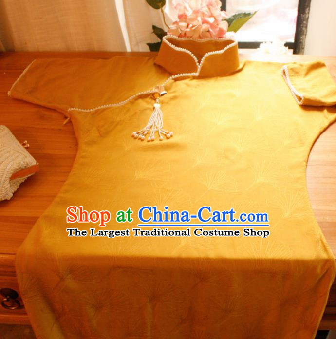 Chinese Classical National Yellow Cheongsam Traditional Tang Suit Qipao Dress for Women