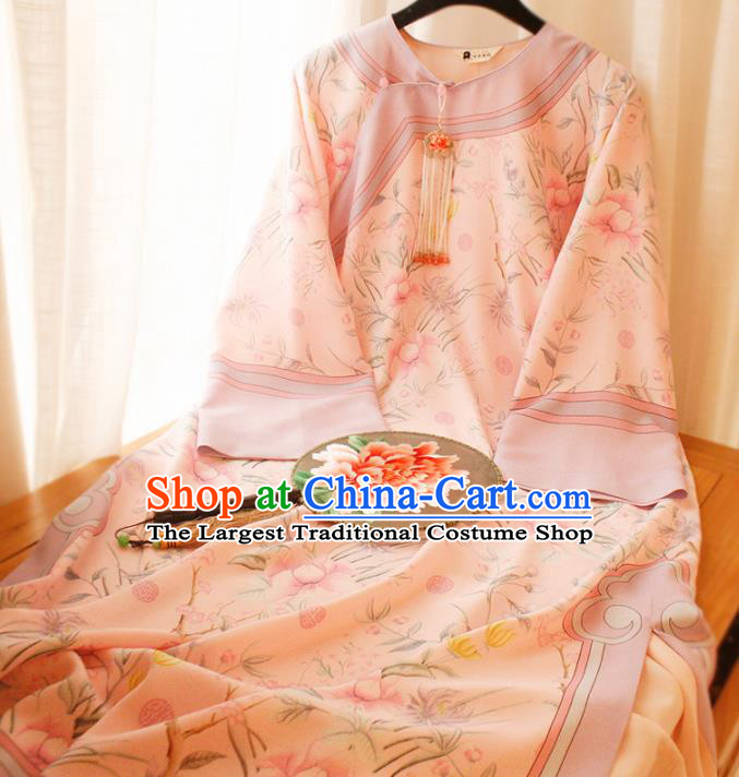 Chinese National Printing Pink Cheongsam Traditional Classical Tang Suit Qipao Dress for Women