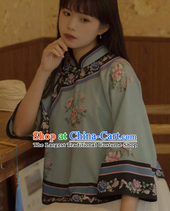 Chinese National Classical Green Blouse Traditional Tang Suit Upper Outer Garment for Women