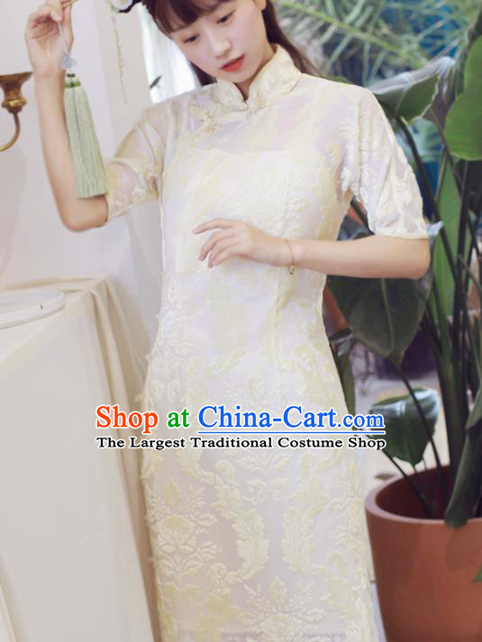 Traditional Chinese National Embroidered White Cheongsam Classical Tang Suit Qipao Dress for Women