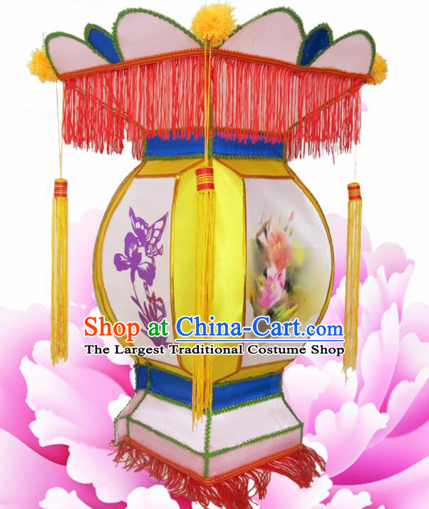 Handmade Chinese Palace Lanterns Traditional Printing Orchid Yellow Lantern Ancient Ceiling Lamp