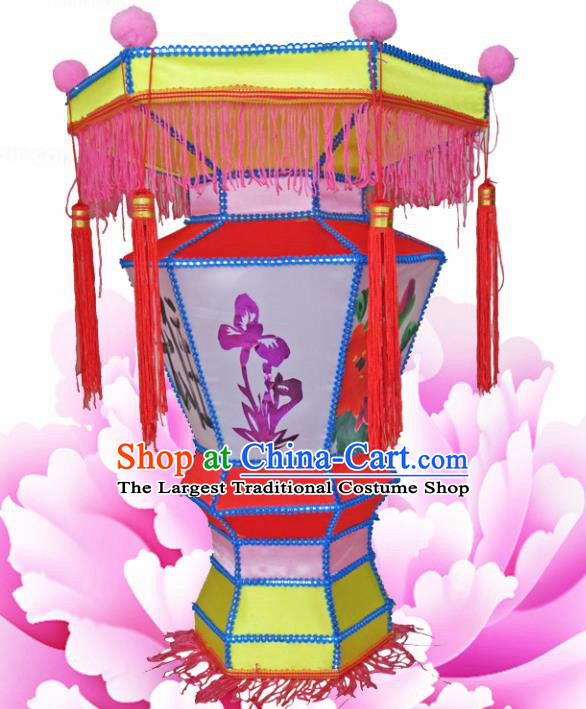 Handmade Chinese Palace Lanterns Traditional Printing Orchid Red Lantern Ancient Ceiling Lamp