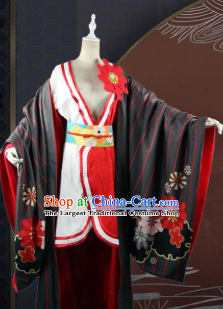 Chinese Traditional Cosplay Peri Queen Costume Ancient Swordswoman Black Hanfu Dress for Women