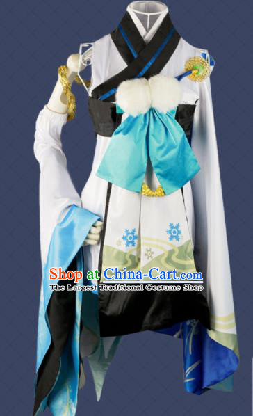 Chinese Traditional Cosplay Game Snow Peri Yokime Costume Ancient Swordswoman White Hanfu Dress for Women